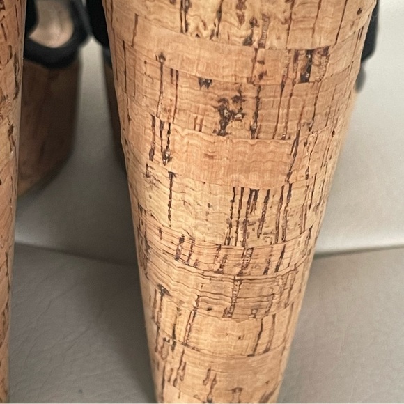 STEVE MADDEN SELINAH WEDGE SANDAL size 10 black and cork zipper back - Picture 13 of 15